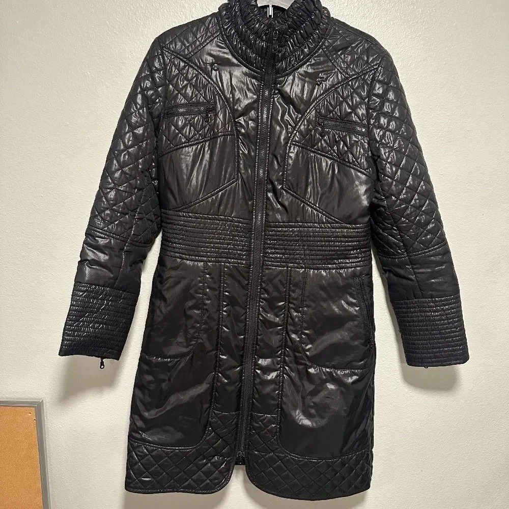 Zapa Paris Long Black Puffer Coat in FR 42 with Cinced Waist